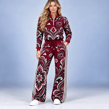 Florida State Seminoles | Premium NCAA Women's Ornamental Floral Quarter Zip Pullover Sweatshirt And Wide Leg Track Pants Set NDN