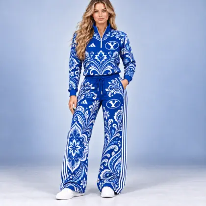 Kentucky Wildcats | Premium NCAA Women's Ornamental Floral Quarter Zip Pullover Sweatshirt And Wide Leg Track Pants Set NDN