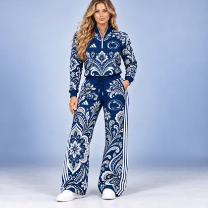 Penn State Nittany Lions | Premium NCAA Women's Ornamental Floral Quarter Zip Pullover Sweatshirt And Wide Leg Track Pants Set NDN