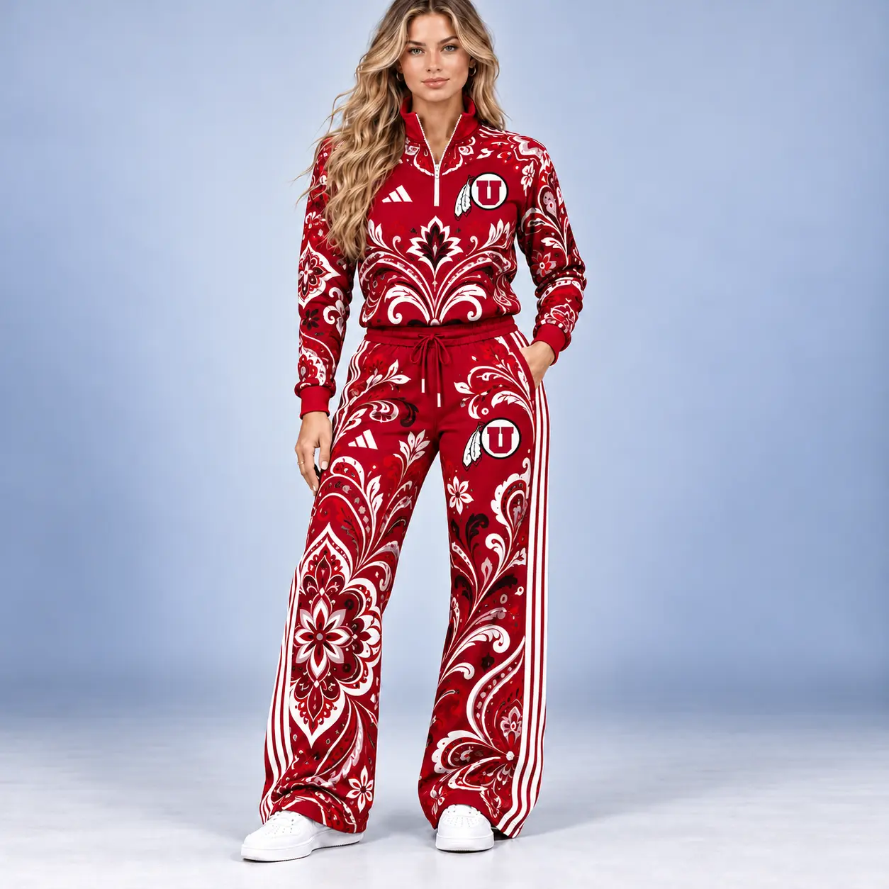 South Carolina Gamecocks | Premium NCAA Women's Ornamental Floral Quarter Zip Pullover Sweatshirt And Wide Leg Track Pants Set NDN