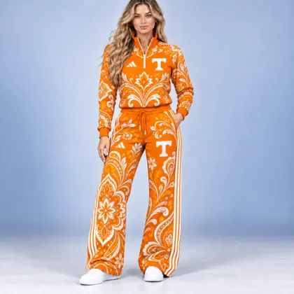 Tennessee Volunteers | Premium NCAA Women's Ornamental Floral Quarter Zip Pullover Sweatshirt And Wide Leg Track Pants Set NDN