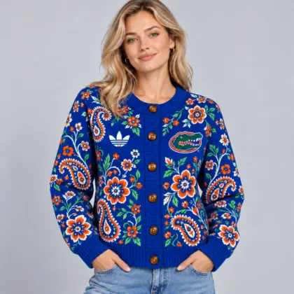Florida Gators | Premium NCAA Women's Classic Paisley Floral Jacquard Button Up Knit Cardigan Sweater NDN