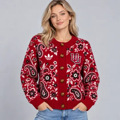 Houston Cougars | Premium NCAA Women's Classic Paisley Floral Jacquard Button Up Knit Cardigan Sweater NDN