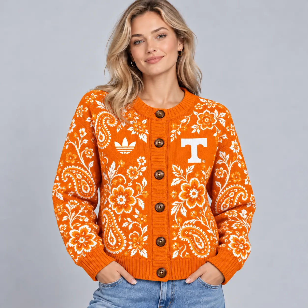 Tennessee Volunteers | Premium NCAA Women's Classic Paisley Floral Jacquard Button Up Knit Cardigan Sweater NDN