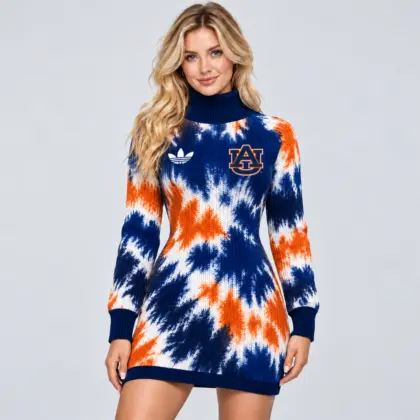 Auburn Tigers | Premium NCAA Women's Vibrant Tie Dye Print Turtleneck Long Sleeve Bodycon Knit Sweater Mini Dress NDN