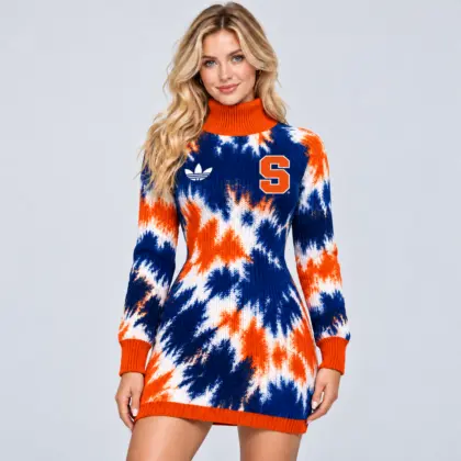 Syracuse Orange | Premium NCAA Women's Vibrant Tie Dye Print Turtleneck Long Sleeve Bodycon Knit Sweater Mini Dress NDN