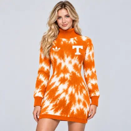 Tennessee Volunteers | Premium NCAA Women's Vibrant Tie Dye Print Turtleneck Long Sleeve Bodycon Knit Sweater Mini Dress NDN