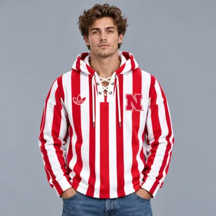 Arkansas Razorbacks | Premium NCAA Classic Vertical Stripe Lace Up V Neck Pullover Hoodie NDN