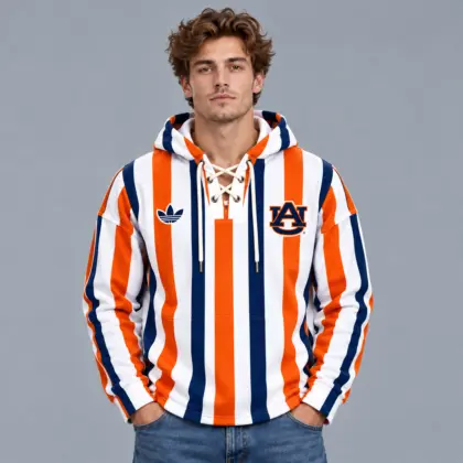 Auburn Tigers | Premium NCAA Classic Vertical Stripe Lace Up V Neck Pullover Hoodie NDN