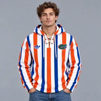 Florida Gators | Premium NCAA Classic Vertical Stripe Lace Up V Neck Pullover Hoodie NDN