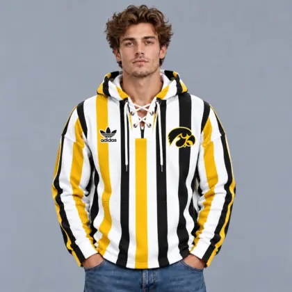 Iowa Hawkeyes | Premium NCAA Classic Vertical Stripe Lace Up V Neck Pullover Hoodie NDN