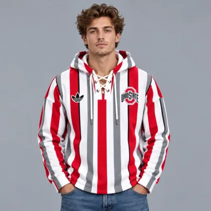 Ohio State Buckeyes | Premium NCAA Classic Vertical Stripe Lace Up V Neck Pullover Hoodie NDN