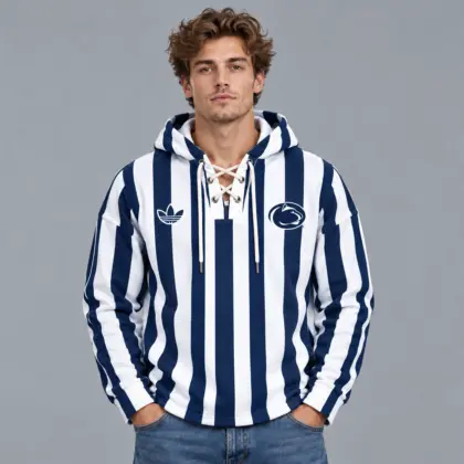 Penn State Nittany Lions | Premium NCAA Classic Vertical Stripe Lace Up V Neck Pullover Hoodie NDN