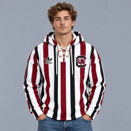 South Carolina Gamecocks | Premium NCAA Classic Vertical Stripe Lace Up V Neck Pullover Hoodie NDN
