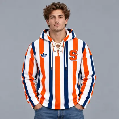 Syracuse Orange | Premium NCAA Classic Vertical Stripe Lace Up V Neck Pullover Hoodie NDN