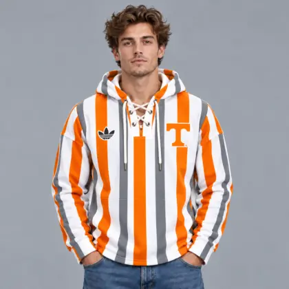 Tennessee Volunteers | Premium NCAA Classic Vertical Stripe Lace Up V Neck Pullover Hoodie NDN
