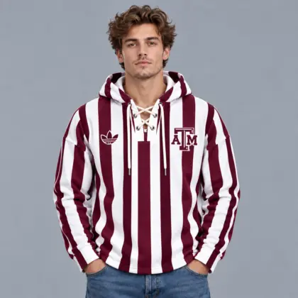 Texas A&amp;m Aggies | Premium NCAA Classic Vertical Stripe Lace Up V Neck Pullover Hoodie NDN