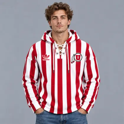 Utah Utes | Premium NCAA Classic Vertical Stripe Lace Up V Neck Pullover Hoodie NDN