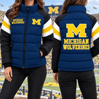 Michigan Wolverines | Premium NCAA Chevron Stripe Puffer Down Jacket TD