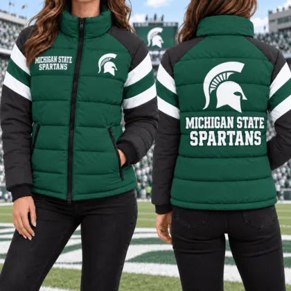 Michigan State Spartans | Premium NCAA Chevron Stripe Puffer Down Jacket TD