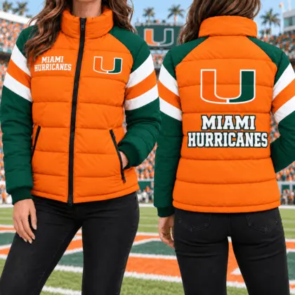 Miami Hurricanes | Premium NCAA Chevron Stripe Puffer Down Jacket TD
