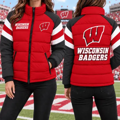 Wisconsin Badgers | Premium NCAA Chevron Stripe Puffer Down Jacket TD