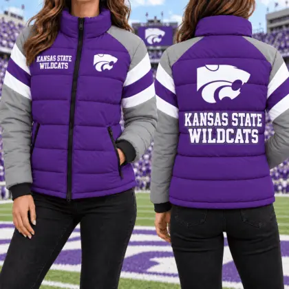 Kansas State Wildcats | Premium NCAA Chevron Stripe Puffer Down Jacket TD