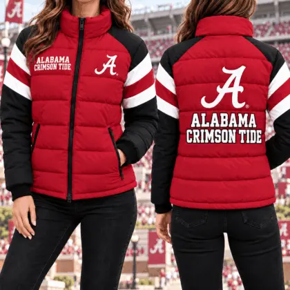 Alabama Crimson Tide | Premium NCAA Chevron Stripe Puffer Down Jacket TD