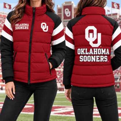 Oklahoma Sooners | Premium NCAA Chevron Stripe Puffer Down Jacket TD