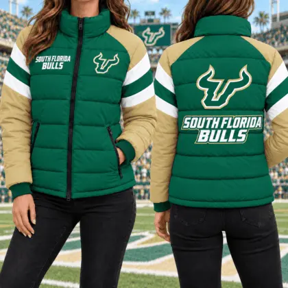 South Florida Bulls | Premium NCAA Chevron Stripe Puffer Down Jacket TD