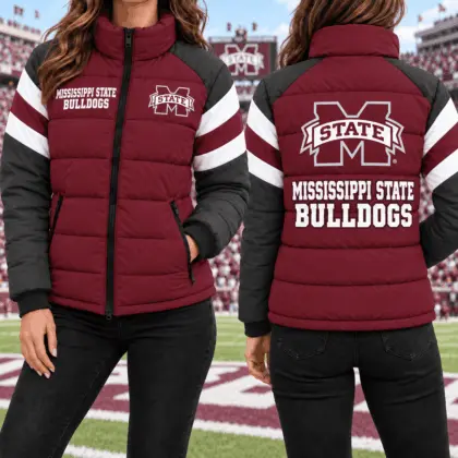 Mississippi State Bulldogs | Premium NCAA Chevron Stripe Puffer Down Jacket TD