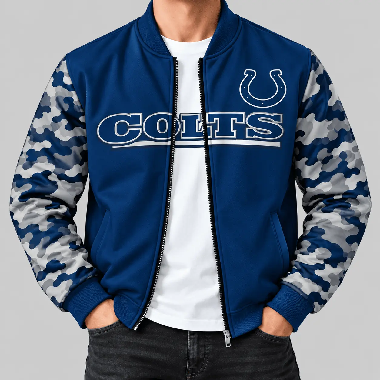 Indianapolis Colts | NFL Camo Sleeve Baseball Jacket