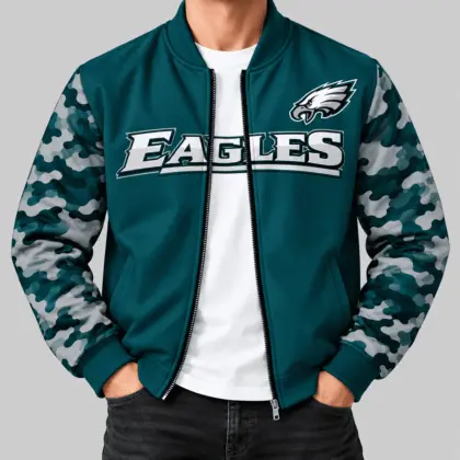 Philadelphia Eagles | NFL Camo Sleeve Baseball Jacket