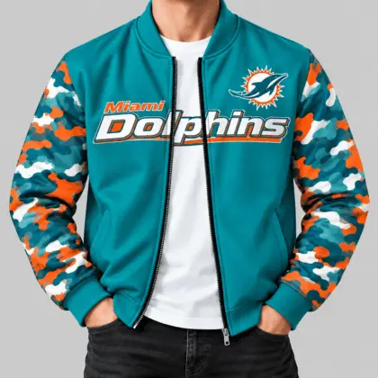 Miami Dolphins | NFL Camo Sleeve Baseball Jacket