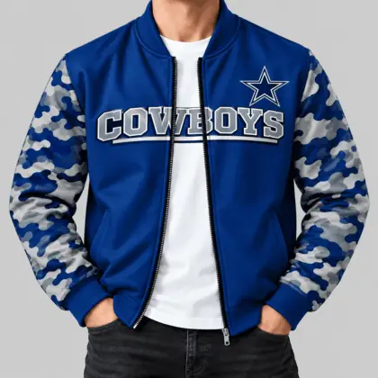 Dallas Cowboys | NFL Camo Sleeve Baseball Jacket