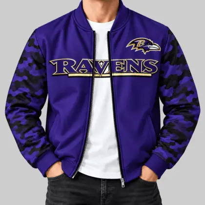 Baltimore Ravens | NFL Camo Sleeve Baseball Jacket