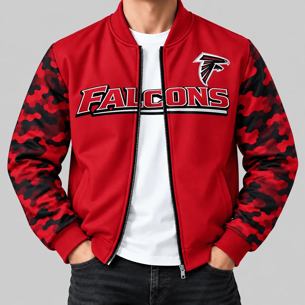 Atlanta Falcons | NFL Camo Sleeve Baseball Jacket