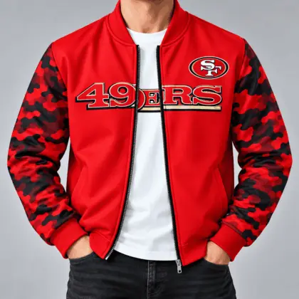 San Francisco 49ers | NFL Camo Sleeve Baseball Jacket