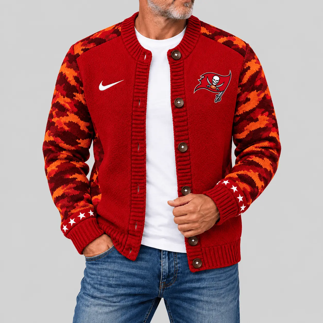 Tampa Bay Buccaneers | NFL Camo Sleeve Knit Cardigan