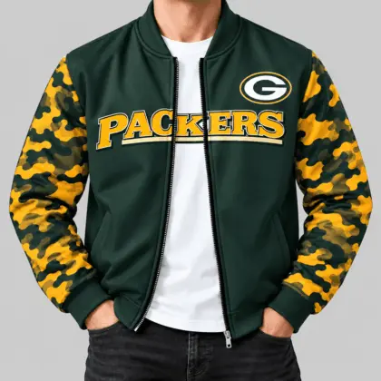 Green Bay Packers | NFL Camo Sleeve Baseball Jacket