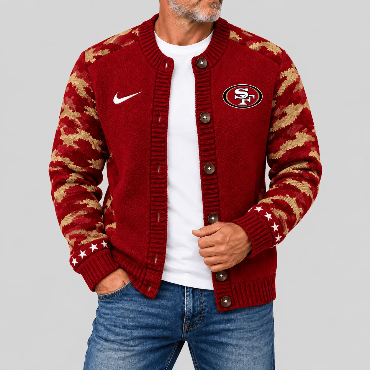 San Francisco 49ers | NFL Camo Sleeve Knit Cardigan