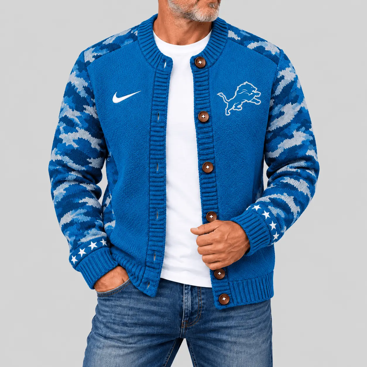Detroit Lions | NFL Camo Sleeve Knit Cardigan