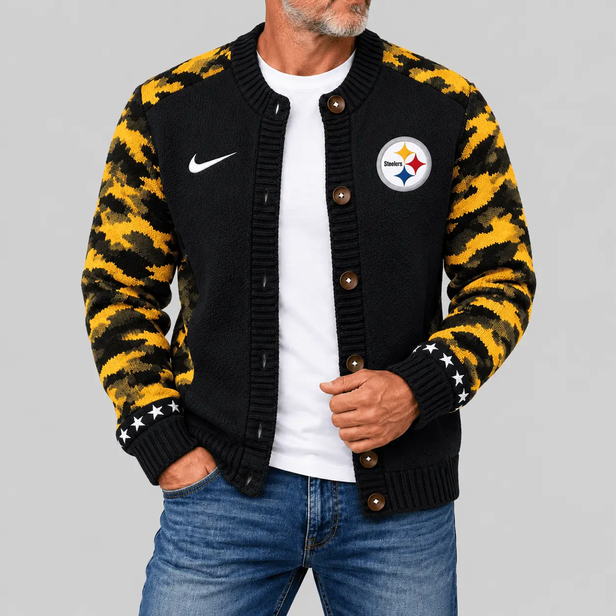 Pittsburgh Steelers | NFL Camo Sleeve Knit Cardigan