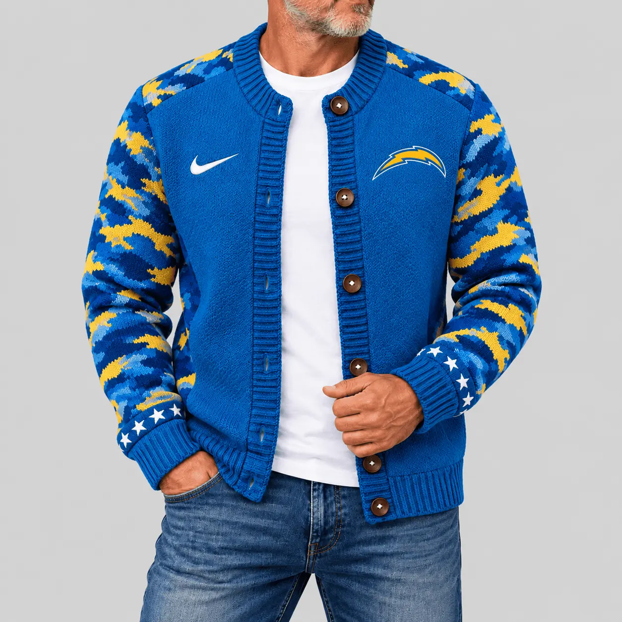 Los Angeles Chargers | NFL Camo Sleeve Knit Cardigan