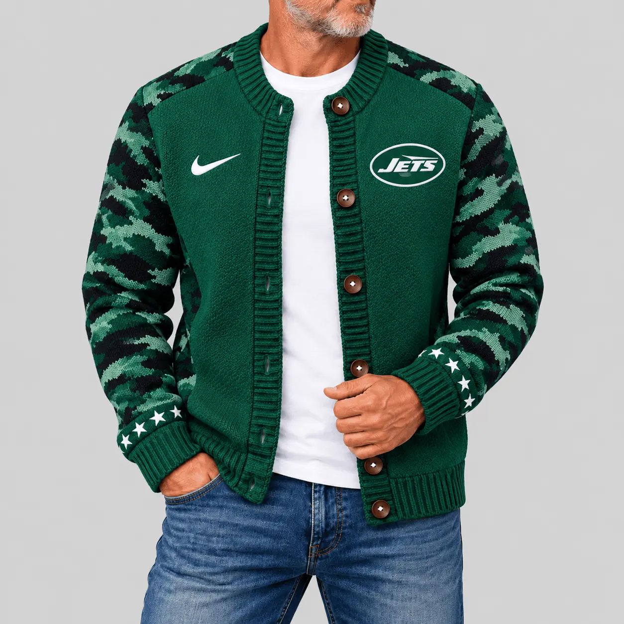 New York Jets | NFL Camo Sleeve Knit Cardigan