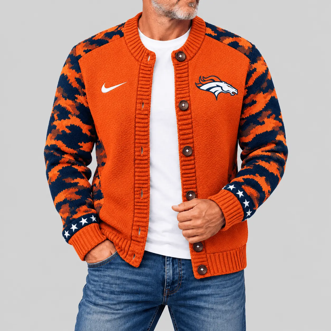 Denver Broncos | NFL Camo Sleeve Knit Cardigan