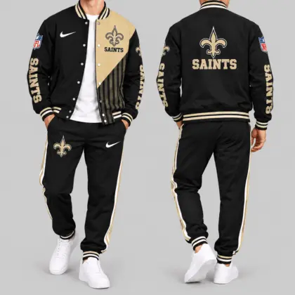 New Orleans Saints | NFL Split Panel Baseball Jacket Jogger Set