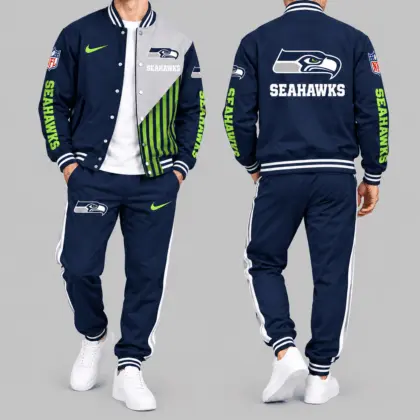 Seattle Seahawks | NFL Split Panel Baseball Jacket Jogger Set