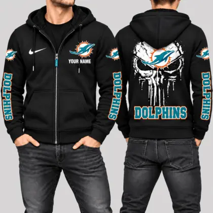 Miami Dolphins | NFL Skull Back Zip Hoodie