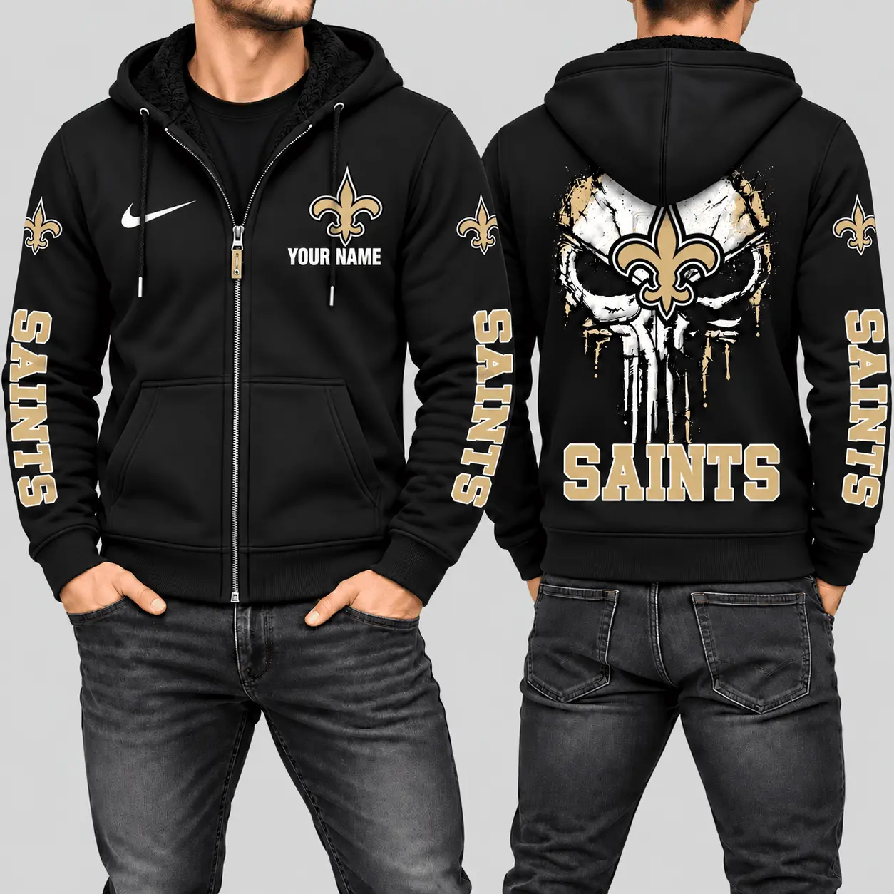 New Orleans Saints | NFL Skull Back Zip Hoodie